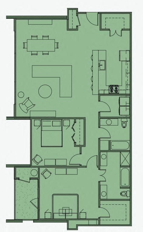 Floor plan for 2 beds, 2 baths, 1528 sqft